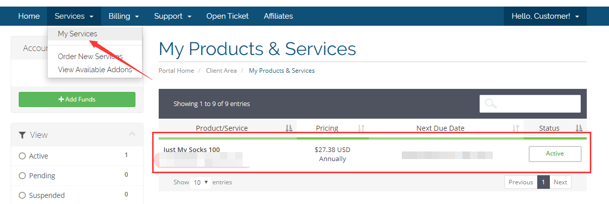 My Services example