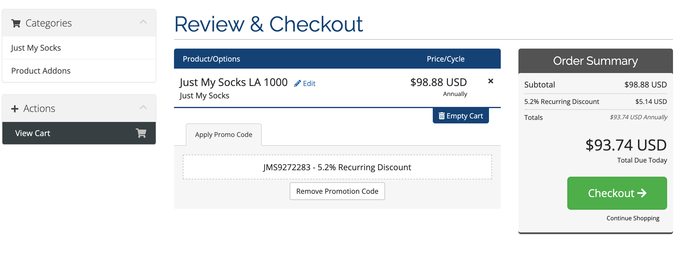 Just My Socks coupon-code field