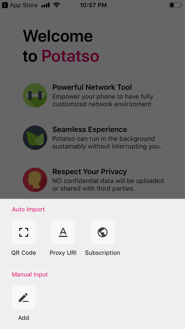 Proxy configuration screen