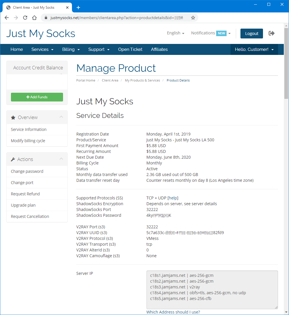 Example service details page